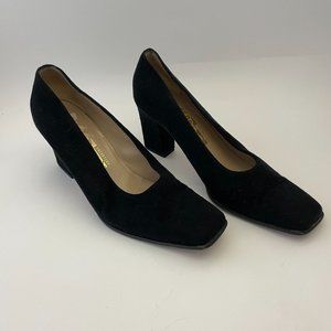 Salvatore Ferragamo Women's Black Suede Leather Square Toe Heel Pump Size 9